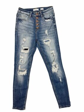 KanCan Curvy Button Fly Distressed Jeans Women’s High Rise Skinny Denim Size 26